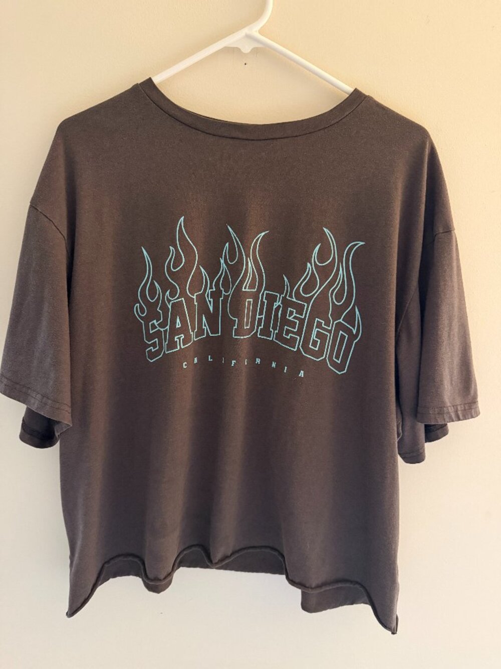 San Diego California Flame Graphic Oversized Crop Tee